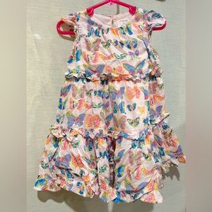 Crewcuts J. Crew Girls Pink Tiered Ruffle-Trim Butterfly Print Dress Size 2T